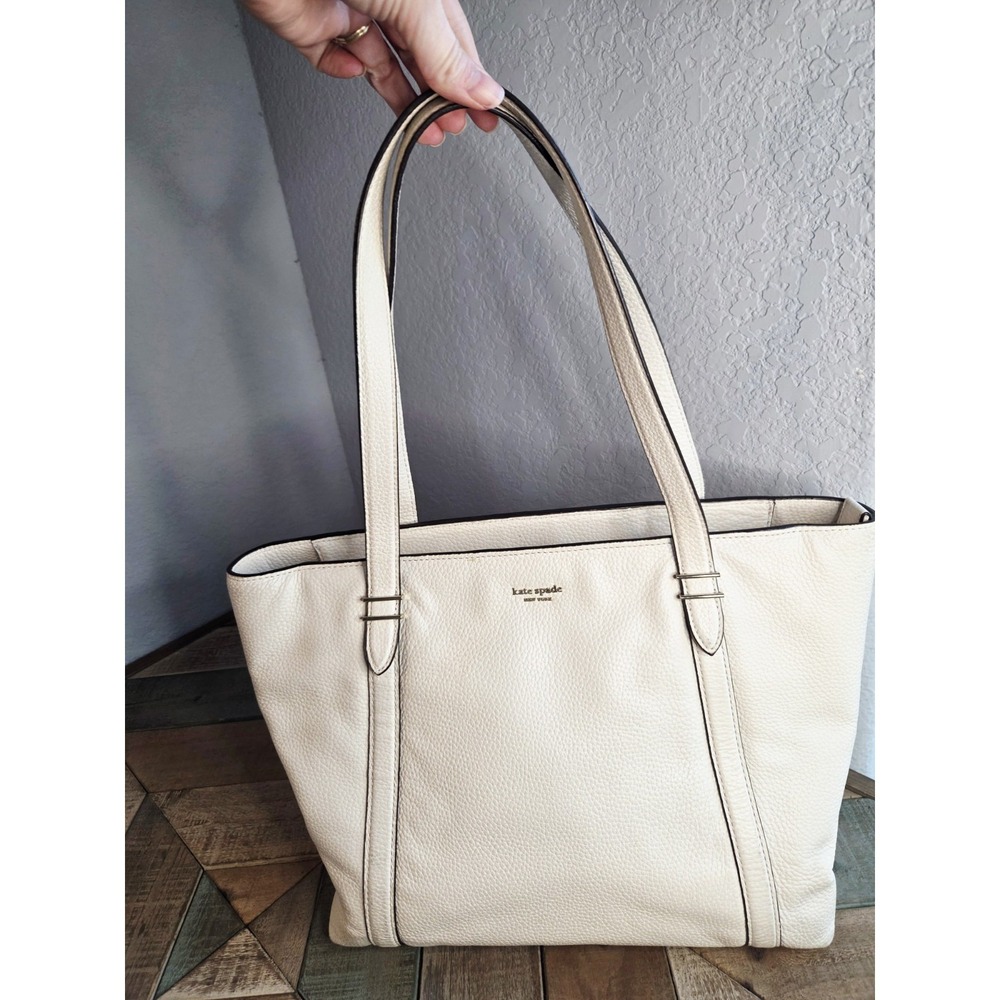 Kate Spade Oakwood Street Chandra Soft‎ Ivory White Pebbled Leather Tote Handbag